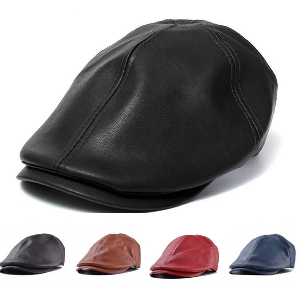 Корейский ретро британский стиль простой из искусственной кожи кепки с козырьком кепки Newsboy художника шляпа для мужчин и женщин весна лето Casquette