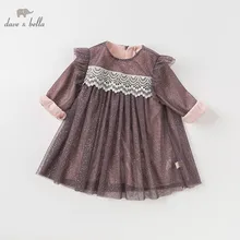 Dave bella/детское осеннее Сетчатое платье принцессы с длинным рукавом Вечерние платья для девочек на день рождения детские изысканные костюмы DBA7900