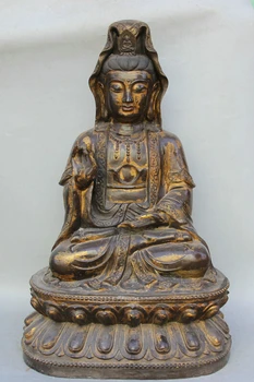 

USPS to USA S2401 28" Ancient Chinese Bronze Seat Kwan-yin Guan Yin Boddhisattva Goddess Statue