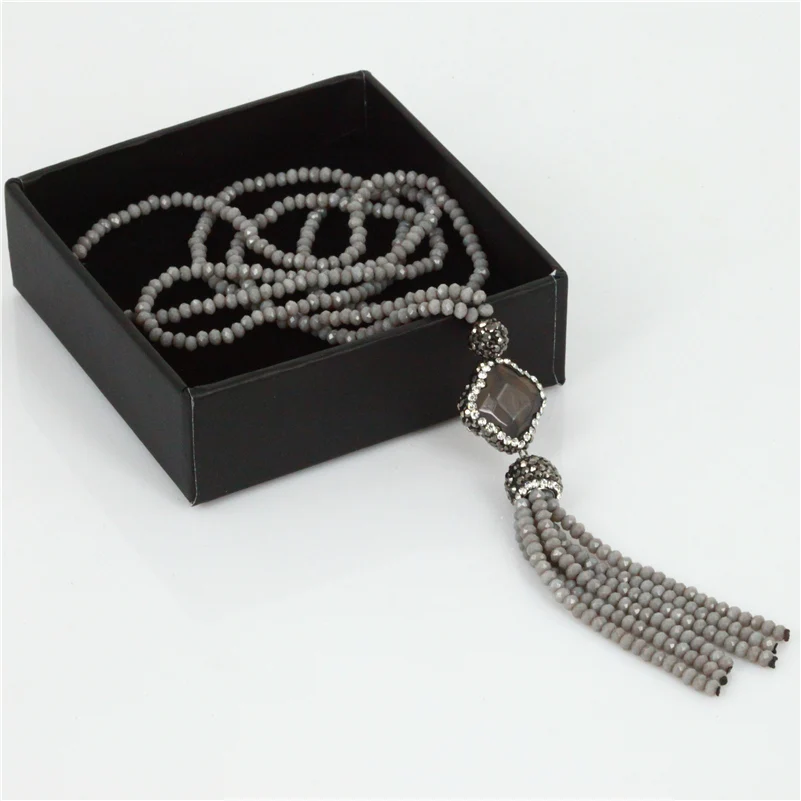 В богемном стиле серый квадрат камень разъем фианиты 2 мм из бисера кисточкой ювелирные изделия из бисера мотаться ожерелье для женщин