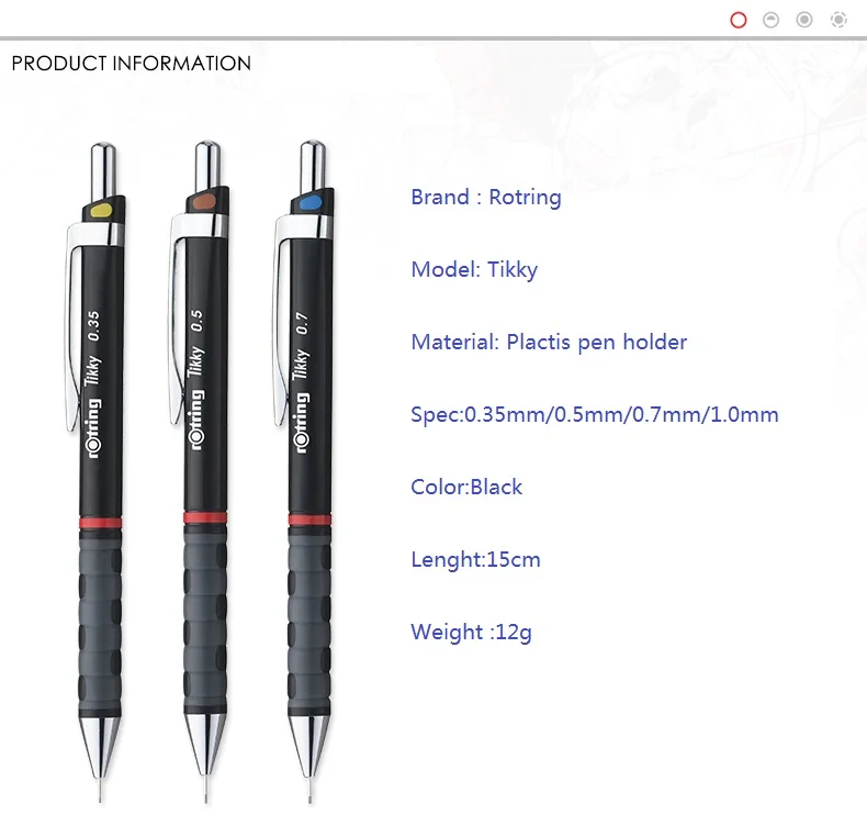 Механический карандаш Rotring Tikky 0,35 мм/0,5 мм 0,7 мм/1,0 мм, черный держатель ручки, автоматический карандаш для рисования