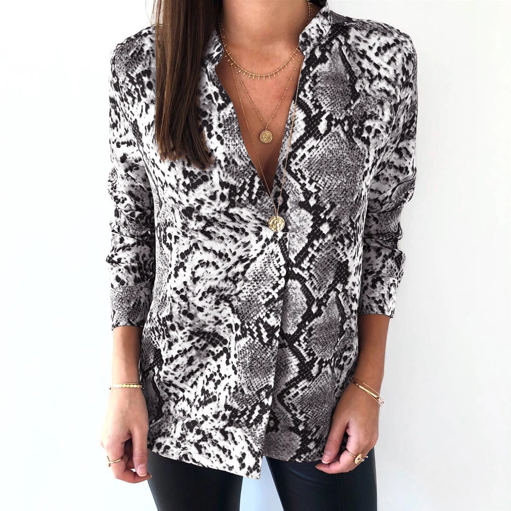 Womens Top Long Sleeve Fashion V-Neck Plus Size Snake Print T-Shirt Tops Blouse Womens Top Long Sleeve Fashion V-Neck Plus Size Snake Print T-Shirt Tops Blouse