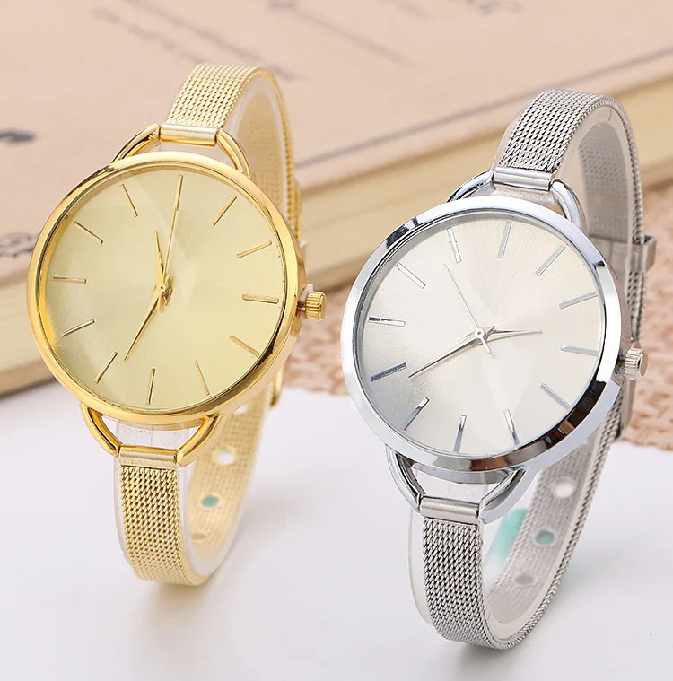 wholesale super thin metal alloy mesh women watches fashion casual ladies round simple design