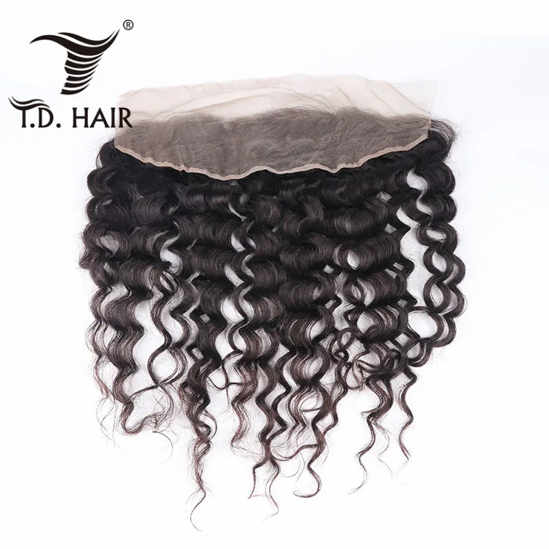 

TD HAIR Brazilian Remy Human Hair Natural Color Deep Wave Free Part 13x4 Lace Frontal