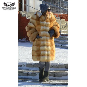 

Tatyana Furclub Capped Woman Winter 2018 New Super Thick Real Natural Fox Fur Coat In 90 cm Detachable Warm Fashion Clothing