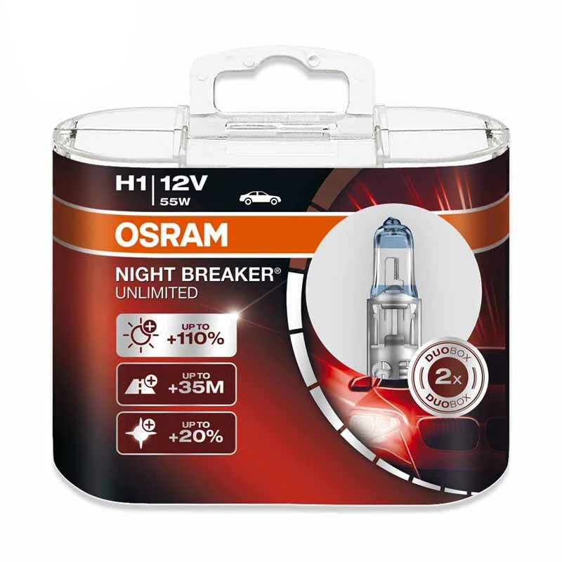 

OSRAM Night Breaker H1 12V 55W Car Headlight bulb Low beam High beam halogen lamp [110% brighter, color temperature 3900K]