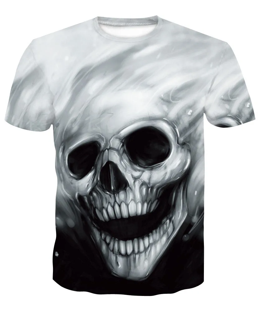

New Pattern Black And White Human Skeleton Head Pattern Number Printing European Man Short Sleeve Fashion T-shirts