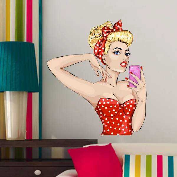 Sex Girl Hot Girl Holding Mobile Wall Vinyl Sticker Pattern Custom Home