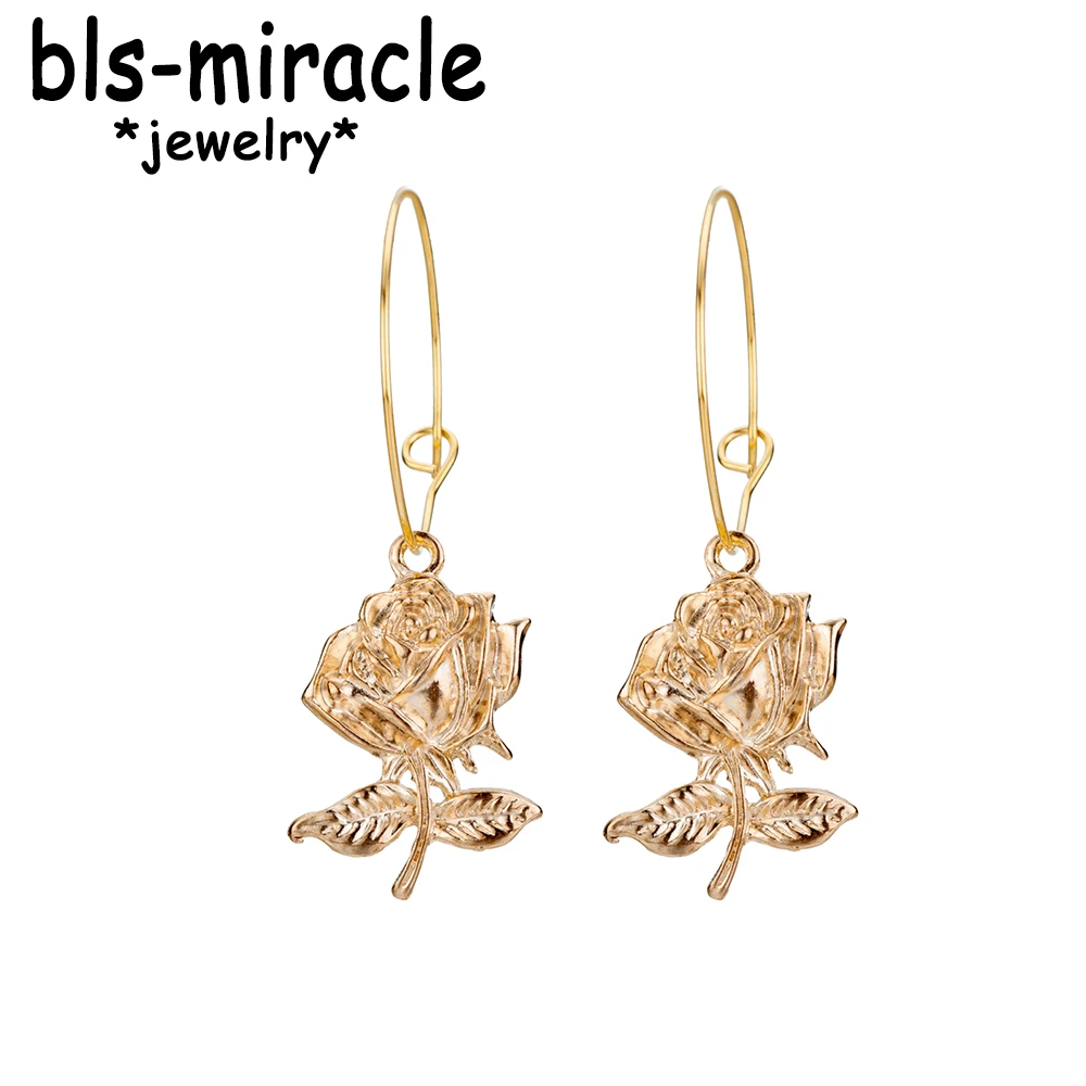 Модные милые серьги Bls-miracle в виде роз Женские Геометрические полые из сплава