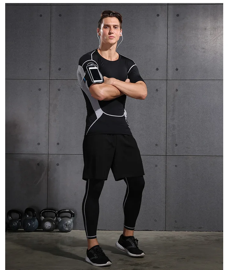 Дышащий комплект для бега мужские спортивные колготки Спортивная одежда для бега компрессионные баскетбольные костюмы для тренировок одежда для футбола спортивный комплект для бега