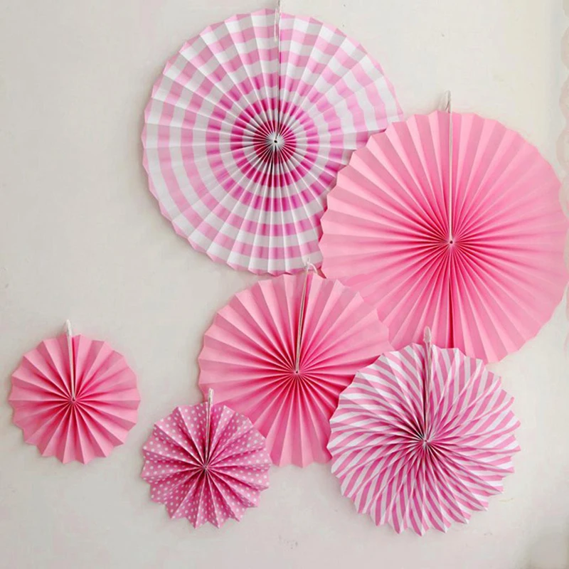 6Pcs/Set New Orange Set Paper Crafts Home Hanging Decoration Party Birthday Wedding Baby Shower Sunshine Bright Color Paper Fan