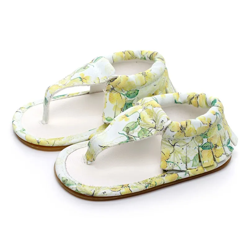 Летние сандалии с принтом для девочек; модная пляжная обувь для девочек; ткань для новорожденных с цветочным принтом; сандалии из фанеры с узором в елочку для девочек