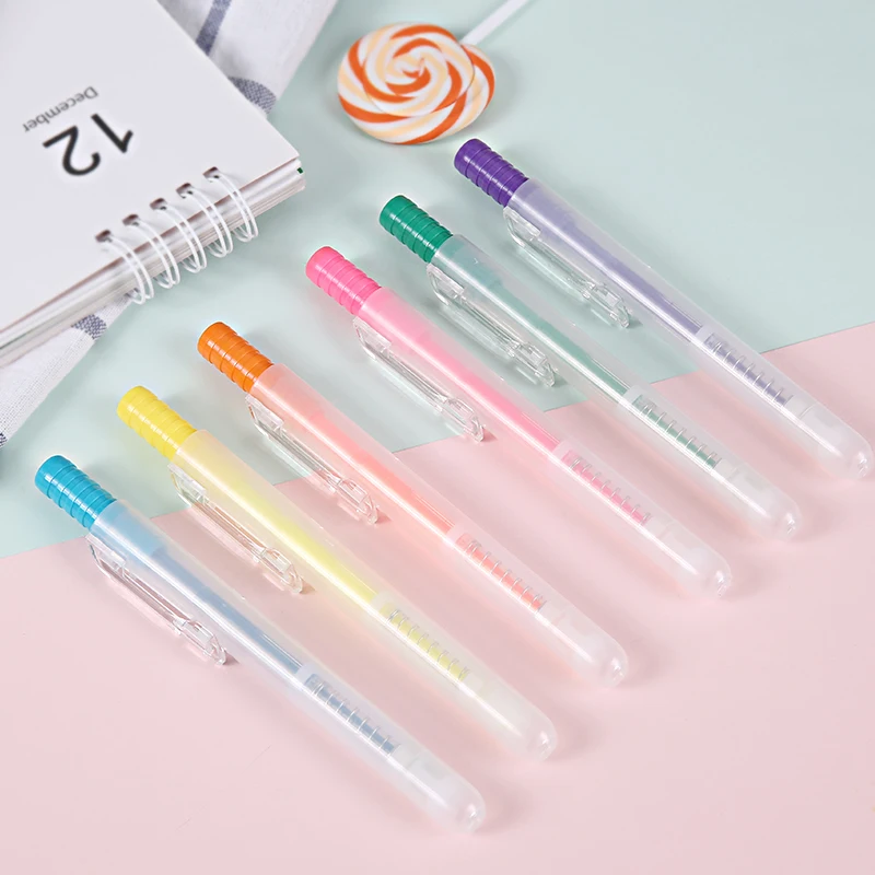 

M&G 12 Pcs/set Unique Retractable Highlighter Pen Fluorescent Cute Kawaii Color for school marker Japanese Stationery muji style