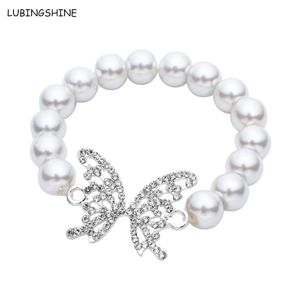 

2017 New Fashion Elastic Children Butterfly Bracelets Stretchy Simulated Pearl Bracelet Bangle for Kids Child Jewelry ZB34