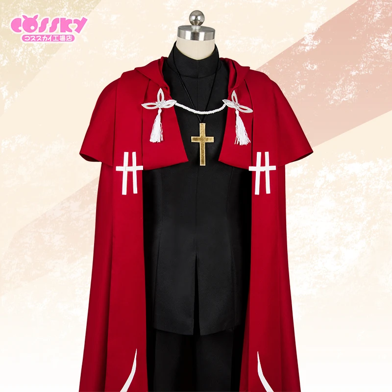 Fate/Apocrypha Shiro Kotomine Косплей Костюм Хэллоуин Униформа пальто+ брюки+ плащ+ рубашка+ крест s m l