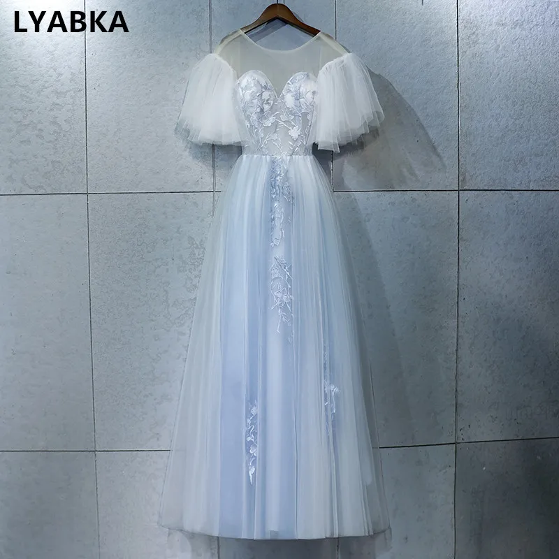 

A-line Tulle With Appliques Evening Dress Elegant Robe de Soiree Scoop Neck Evening Dresses Long Dress 2019 Vestido De Festa