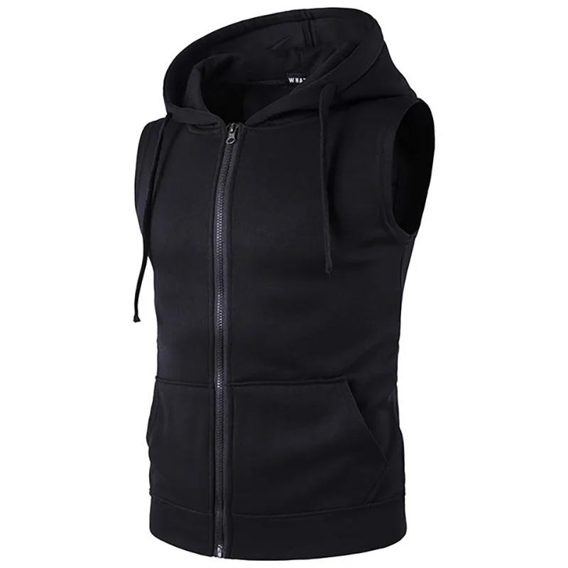 

New Sweatshirt Autumn Men's Hooded Zipper Pocket Men Vest Vest Solid Color Hooded Sleeveless Men Hoodie Streetwear Hip Hop
