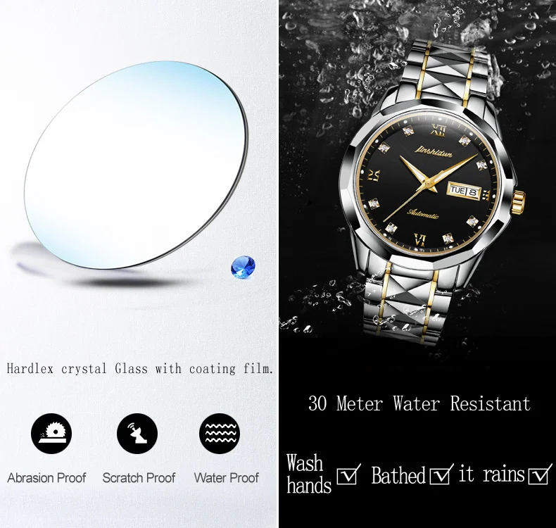 Высококачественные парные часы JSDUN, роскошные механические мужские часы из нержавеющей стали, водонепроницаемые автоматические часы для влюбленных, розовое золото