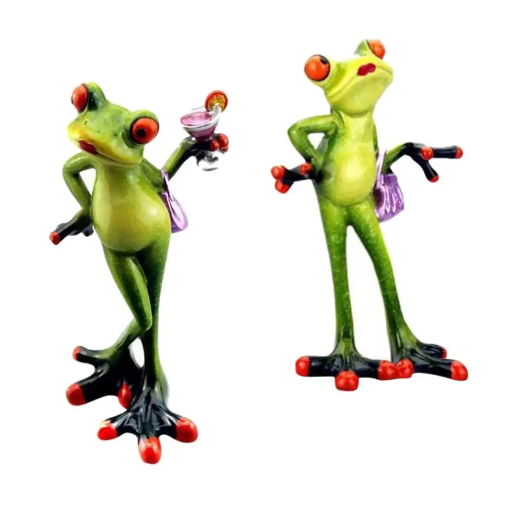 2Pcs 3D Frog Decoration Animal Resin Crafts Figurines Cute Crafts Toy Tabletop Ornament