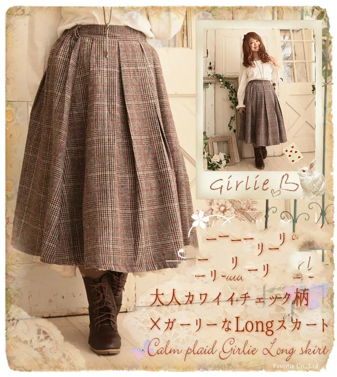 

Princess sweet lolita skirt Autumn and winter retro lattice and students thick loose fashion and collage wind skirt women FG105