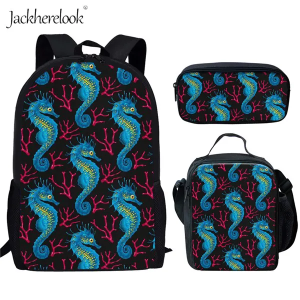Jackherelook морской животные морской конек с принтом 3 шт. набор школьные сумки для подростков мальчиков девочек Повседневный ортопедический рюкзак дети Bookbag