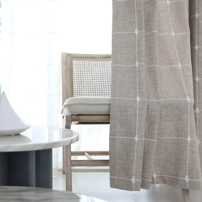 

Japanese lattice jacquard curtains Nordic Artificial linen semi shade window curtains for bedroom and living room