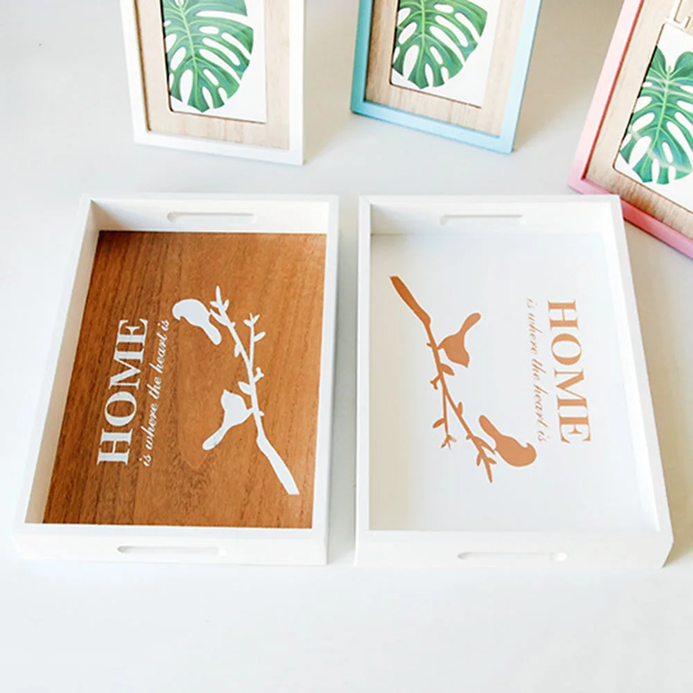

Rectangle Wooden Storage Tray Decoration Serving Trays With Handles for Home Party Storage Breakfast Tea Tray Desk Organizer