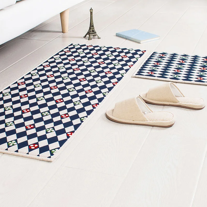 Blue plaid carpet minimalist modern kitchen mats absorbent non slip
