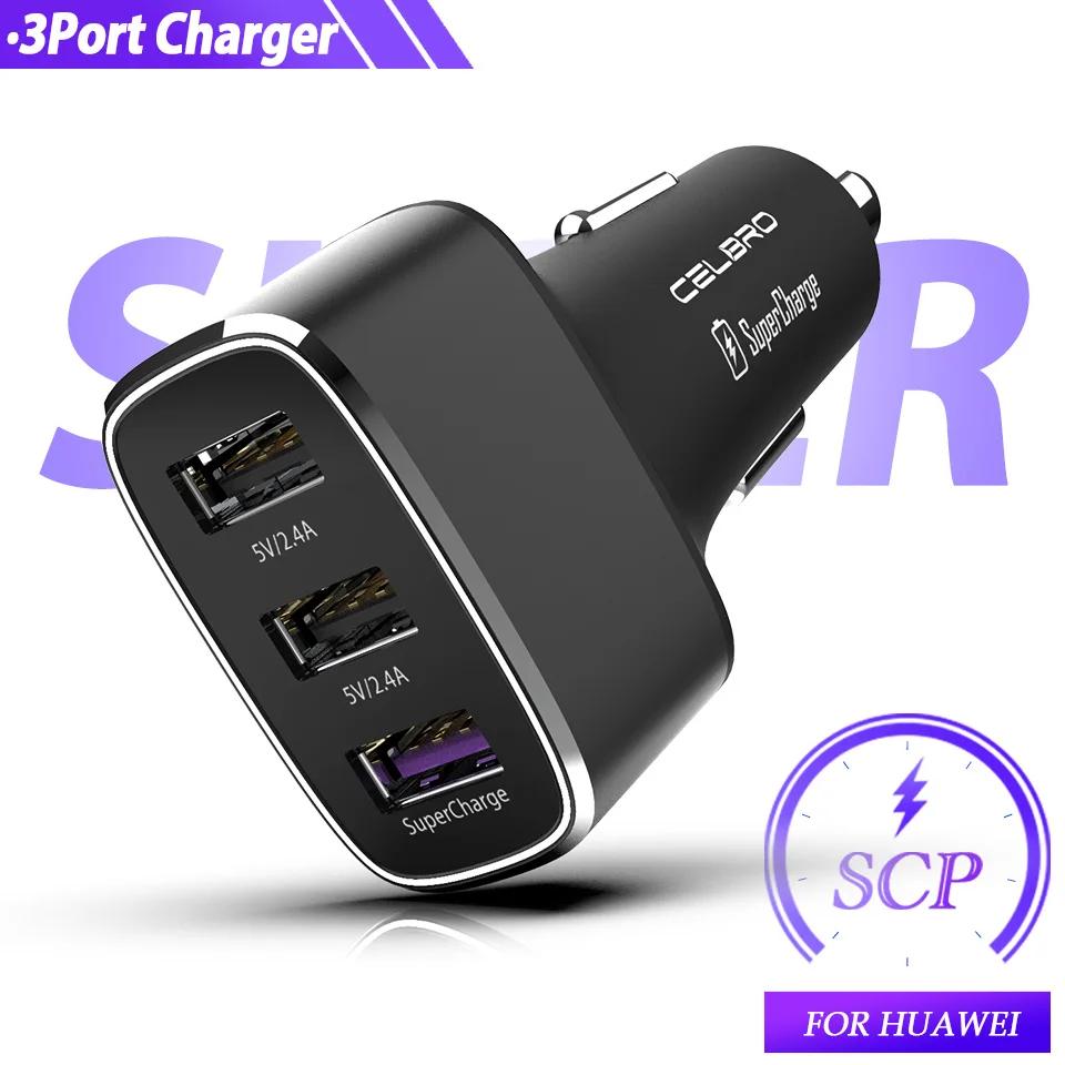 Металлический Supercharge зарядных порта USB для автомобиля Зарядное устройство Quick Charge 3,0 Dual USB адаптер для быстрого автомобильного телефона Зарядное устройство 3 Порты и разъёмы автомобиля-Зарядное устройство для huawei Коврики 30 20 Pro - Тип штекера: Black 3USB Charger