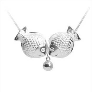 

Creative Temperament 925 Sterling Silver Jewelry Wholesale Cute Kissing Fishes Fashion Female Pendant Necklace H253
