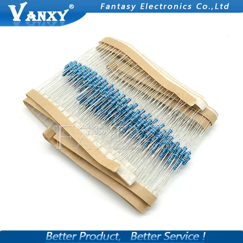 100pcs 1/4W Metal film resistor 1R ~ 1M 100R 220R 330R 1K 1.5K 2.2K 3.3K 4.7K 10K 22K 47K 100K 100 220 330 1K5 2K2 3K3 4K7 ohm