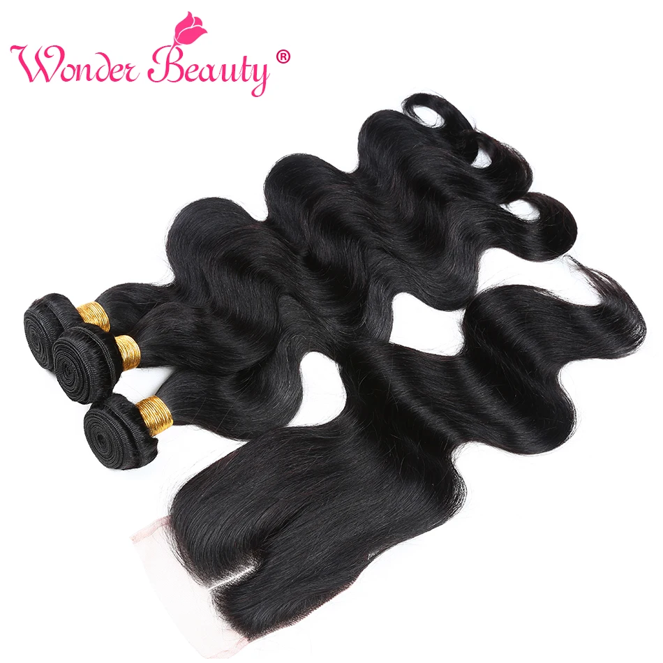 Wonder Beauty Malaysian Hair Body Wave Extensions 3 Bundles With Lace Closure Non-Remy Human Hair Weave pieces Free Shipping Wonder Beauty Malaysian Hair Body Wave Extensions 3 Bundles With Lace Closure Non-Remy Human Hair Weave pieces Free Shipping