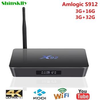 

Shinsklly X92 Android TV Box Amlogic S912 Octa Core Smart TV BOX Android 6.0 RAM 3G ROM 16G/32G 5G Wifi 4K 3D player Set Top Box