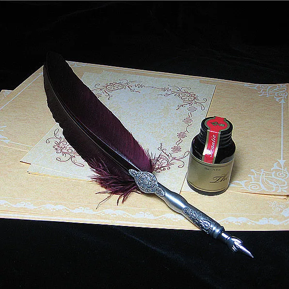 Nature Feather Fountain Vintage Pen with Gift Box 1 Ink 5 Nibsin