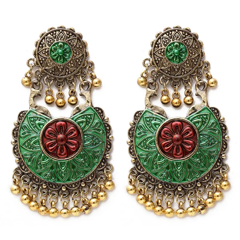 

ZOSHI Boho Ethnic Large Bell Tassel Fringe Earrings 2019 Handmade Big Beads Statement India Earrings Party Dangle Drop Earrings