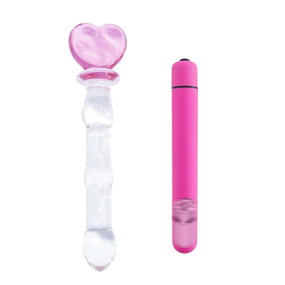 Sex Toys Phallus Vaginal Stimulation Pyrex Glass Dildo Butt Plug with Vibrator Anal Plug Heart Crystal Glass Dildo for Women Gay Sex Toy
