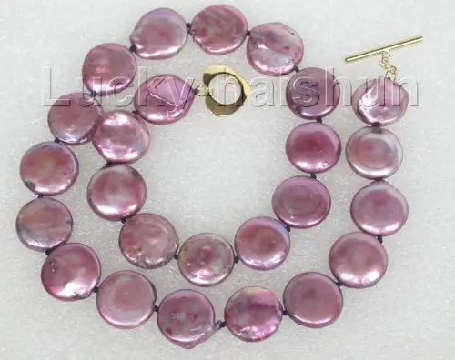 

17.5" 15mm purple coin fastener freshwater pearls necklace j8737^^^@^Noble style Natural Fine jewe FREE SHIPPING