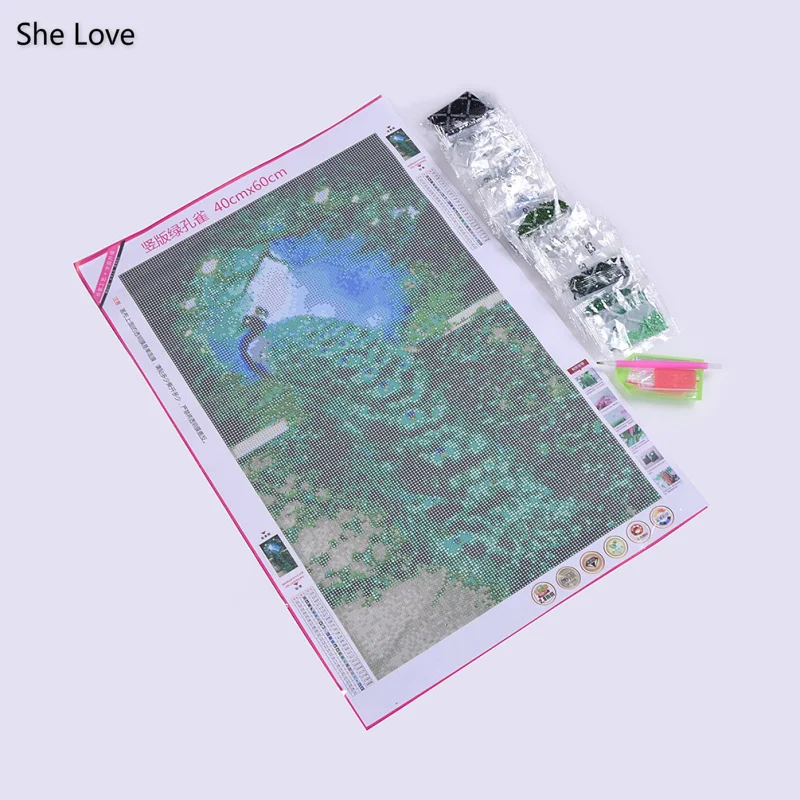 Chzimade Green Peacock Diamond Painting Cross Stitch Kit DIY Embroidery Rhinestone Paste | Дом и сад