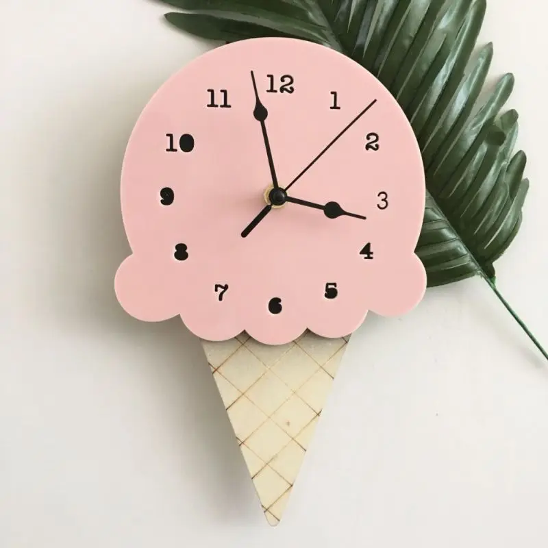 

Nordic INS style Ice Cream Sharped Wall Hanging Clock Cartoon Silent Non-Ticking Battery Powered for Children Bedroom