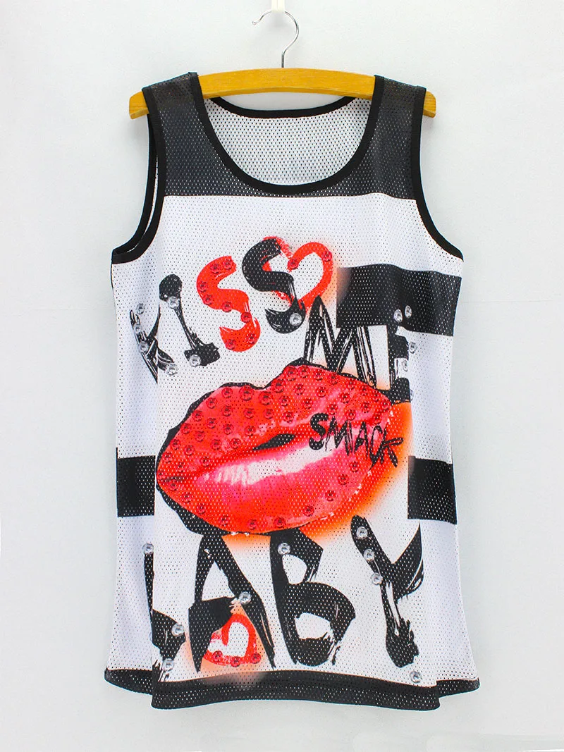 Fashion Novelty Letters Red lips print women's summer tank tops new