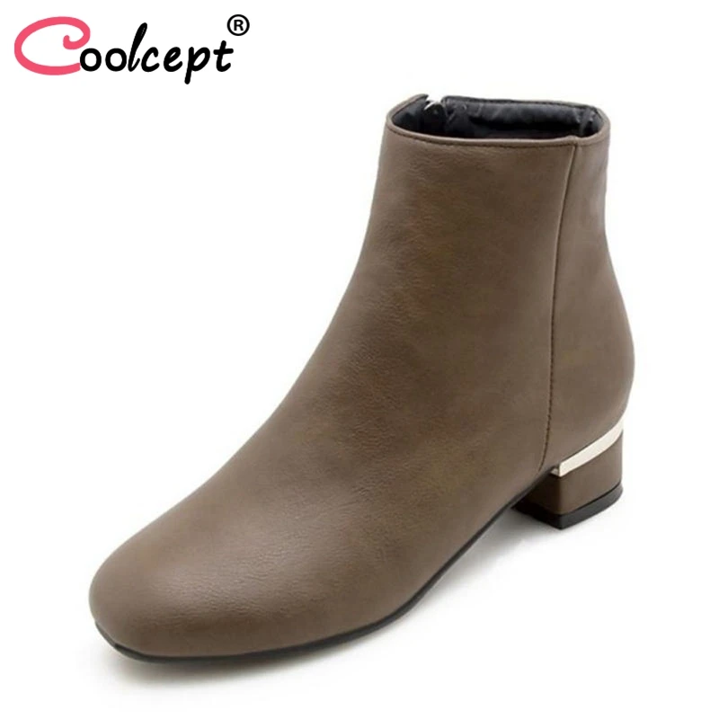 

Coolcept Plus Size 32-48 Ankle Boots Women's Shoes Fur Warm Short Boots Square Heels Round Toe Fashion Shoes Ladies Footwear