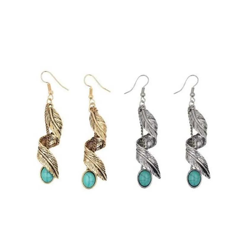 

Women Earrings Bohemia retro leaves Turquoises Earring for women 2 colors