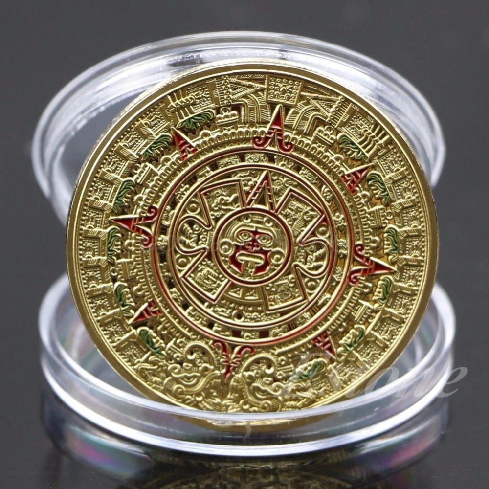 

Coin Gold Silver Plated Mayan Aztec Prophecy Calendar Commemorative Coin Art Collection Gift Souvenir Drop Ship