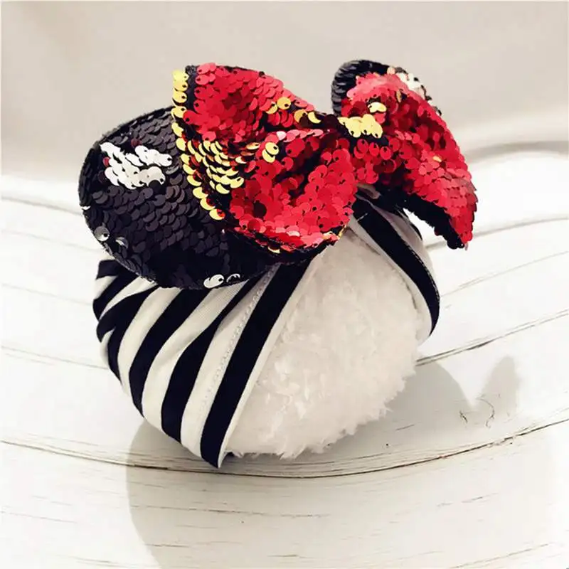 

Cartoon Ears Headband With Sequin Hair Bows Baby Turban Hat Autumn Winter Cotton Blends Head Band Kids Hair Accessories