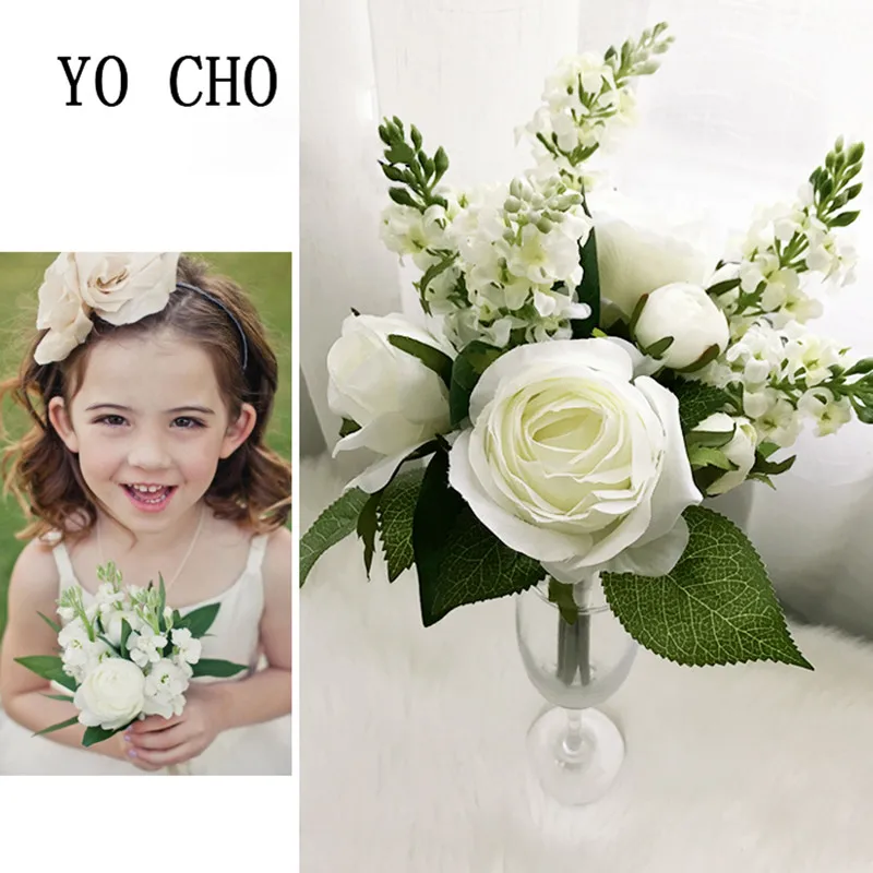 

YO CHO Peony Wedding Flowers Bridal Bouquet Hand Flower Party Bridesmaid Sisters Bouquet Girl Prom White Rose Wedding Bouquet