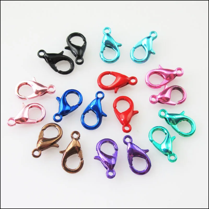 

New 20Pcs Lobster Clasps Connectors Black Red Blue Pink Green Brown Mixed 7x12mm