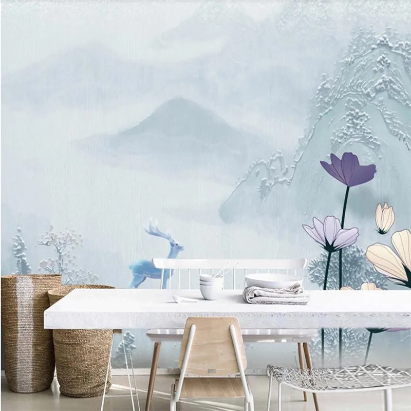 Custom wallpaper new Chinese style simple and elegant elk embossed background wall decoration waterproof material Custom wallpaper new Chinese style simple and elegant elk embossed background wall decoration waterproof material