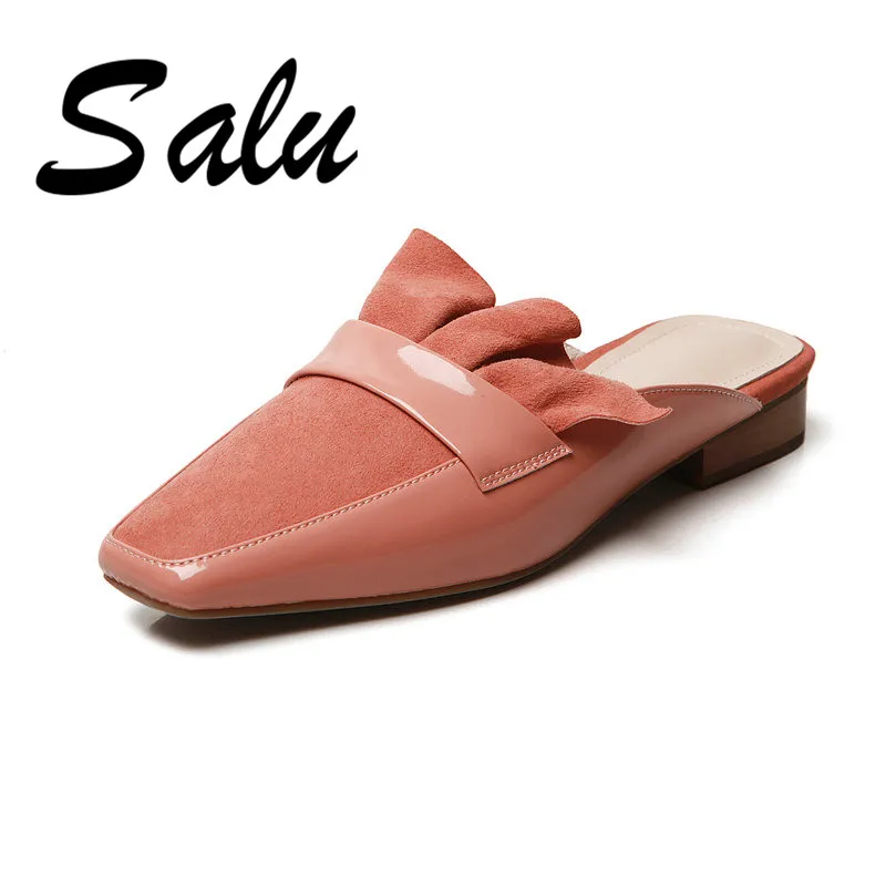 

Salu New Fashion Women Pointed Toe Shoes High Quality Genuine Leather Shoes Back Strap Square Shoes for Summer