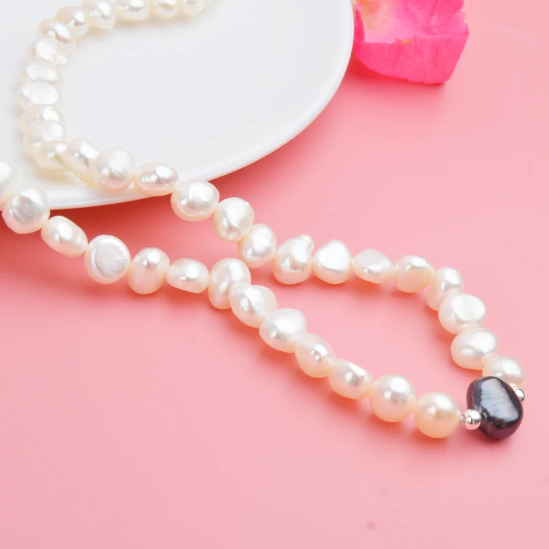 ASHIQI Настоящее Белое пресноводное жемчужное ожерелье для женщин с чистой серебряные бусины 925 пробы ювелирные изделия ручной работы магнитная застежка