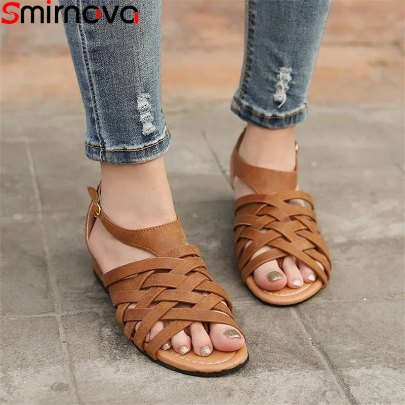 

Smirnova big size 35-43 new summer sandals buckle ladies shoes low heels wedges shoes casual gladiator sandals women 2019